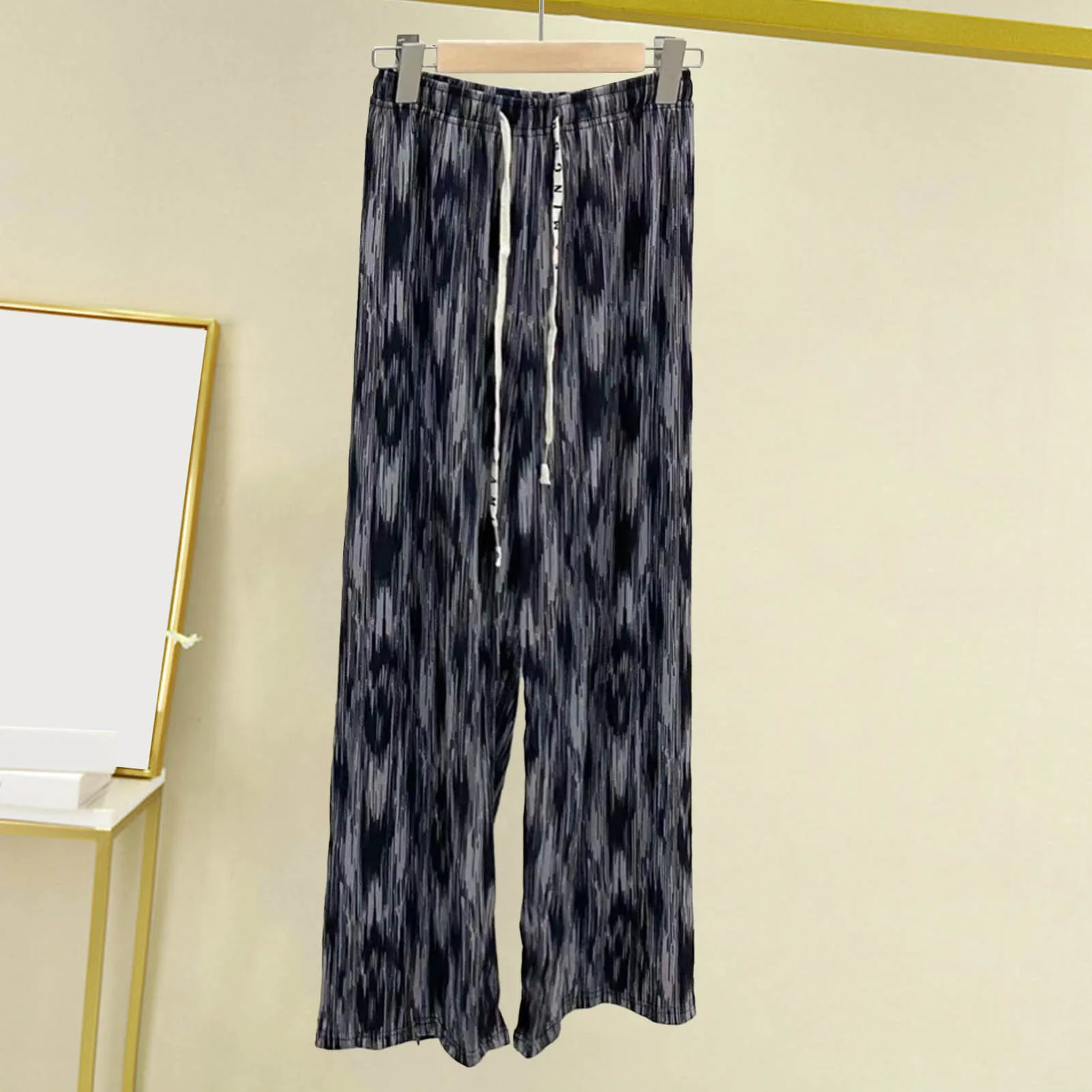 Pants Ice Silk Wide Leg Pants for Women Breathable Tie-dye Trousers with Elastic Waist Deep Crotch for Summer Comfort Style