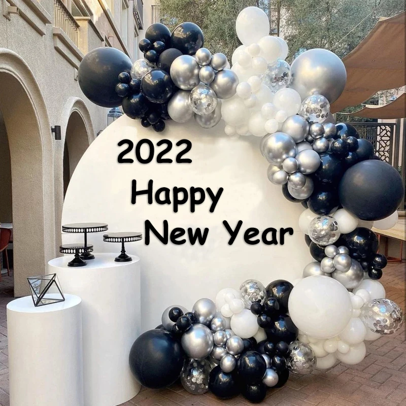 137pcs/set Black White Balloons Garland Arch Kit Latex Silver Chrome Globos Happy New Year Birthday Party Decorations Supplies