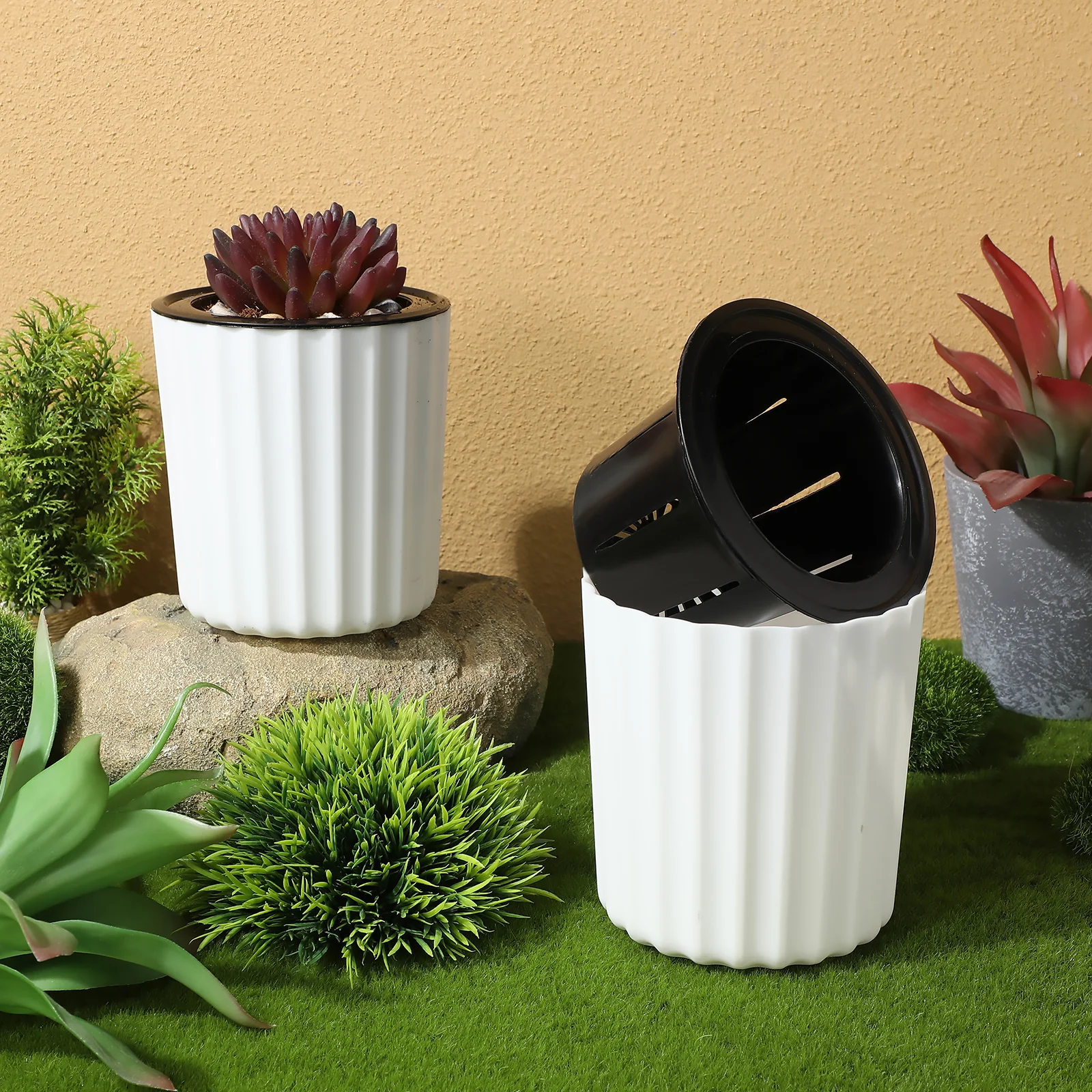 

2 Pcs Self Priming Lazy Basin Flower Pot Self-watering Pots for Indoor Plants Container Automatic Planter Plastic Office