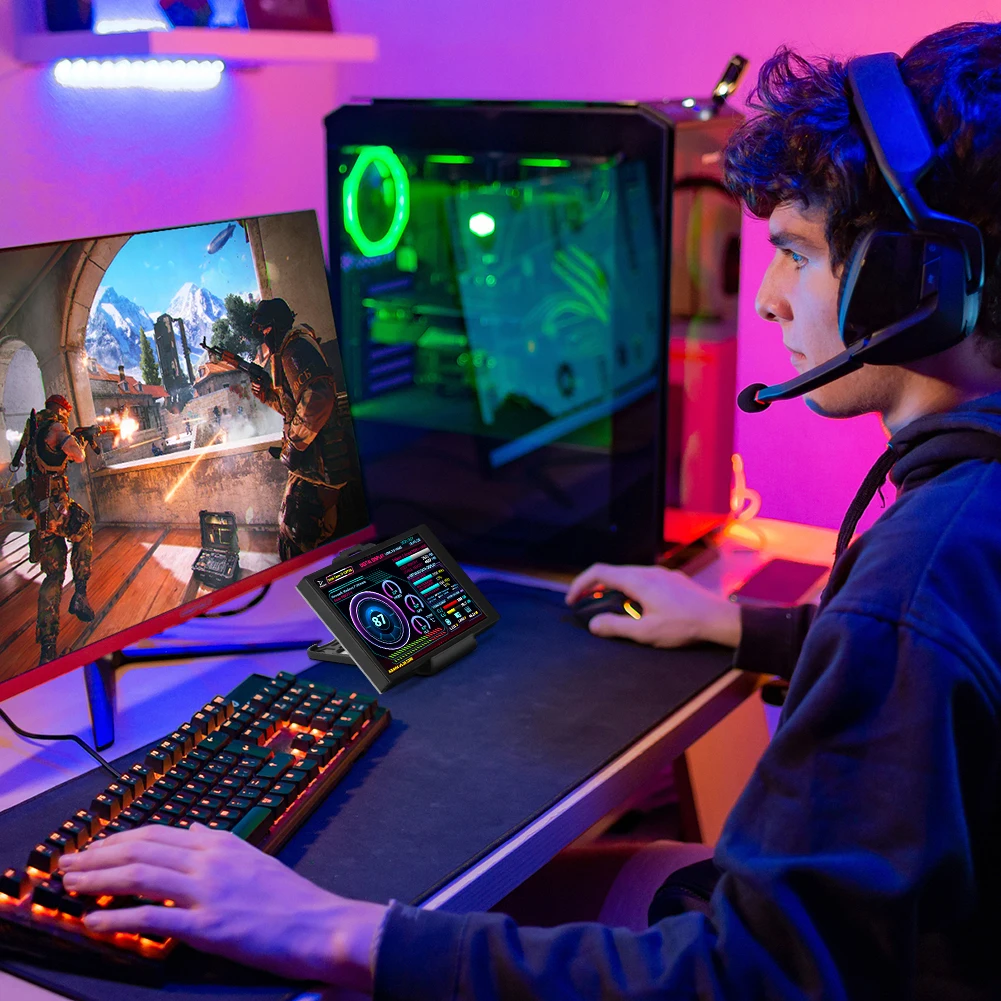 شاشة عرض مجانية لمحرك الأقراص AIDA64 واجهة مزدوجة من النوع C ، شاشة LCD صغيرة لأجهزة الكمبيوتر الشخصي ، هيكل ITX ، وحدة المعالجة المركزية ،