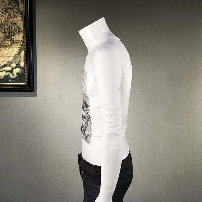 Korean Autumn Man Pullovers Tight T Shirt for Men Long Sleeve Slim Fit One Piece 90s Vintage Sweatshirts Tshirt Social Aesthetic image 6