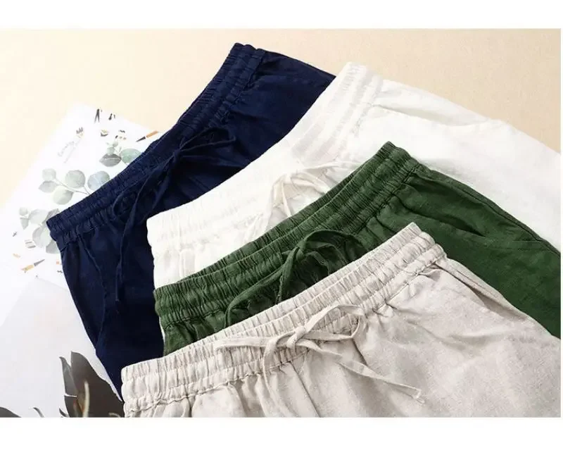 Cotton LinenCasual Solid Lace Up Elastic High Waist Loose Wide Leg Women's Pants Ankle-Length Pants For Women Clothing Fashion