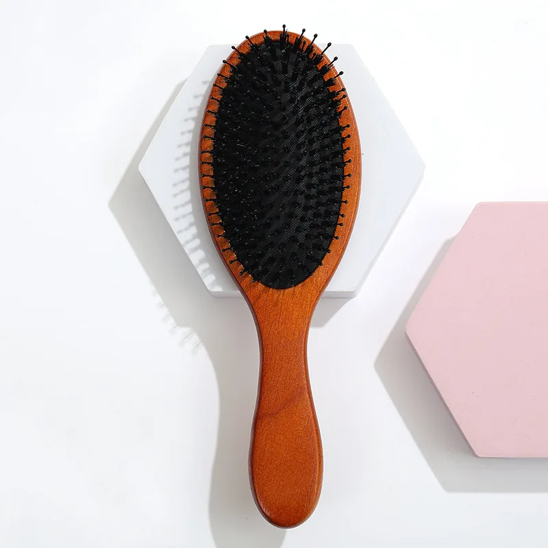 Hair Brush Boar Bristle Massage Comb Anti-static Hair Scalp Paddle Brush Styling Detangling Straighten Brown Comb