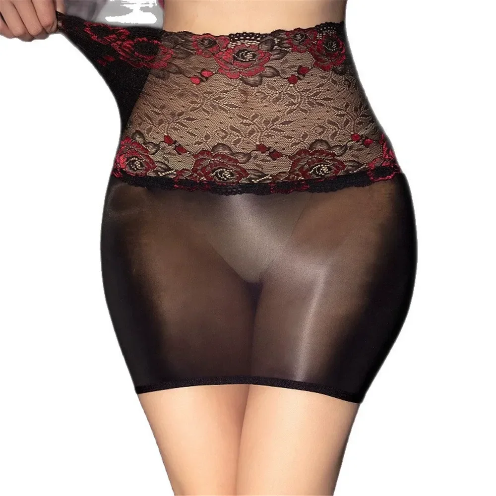 

Сексуальные женские 5D масляные глянцевые блестящие юбки с высокой талией Кружевные лоскутные мини-юбки на бедрах Дышащая прозрачная облегающая юбка