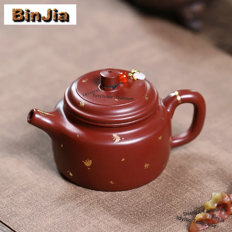 230ml Vintage Yixing Purple Clay Teapots Handmade Gold Drawing Pot Raw Ore Dahongpao Mud Kettle With Filter Zisha Tea Set Gift