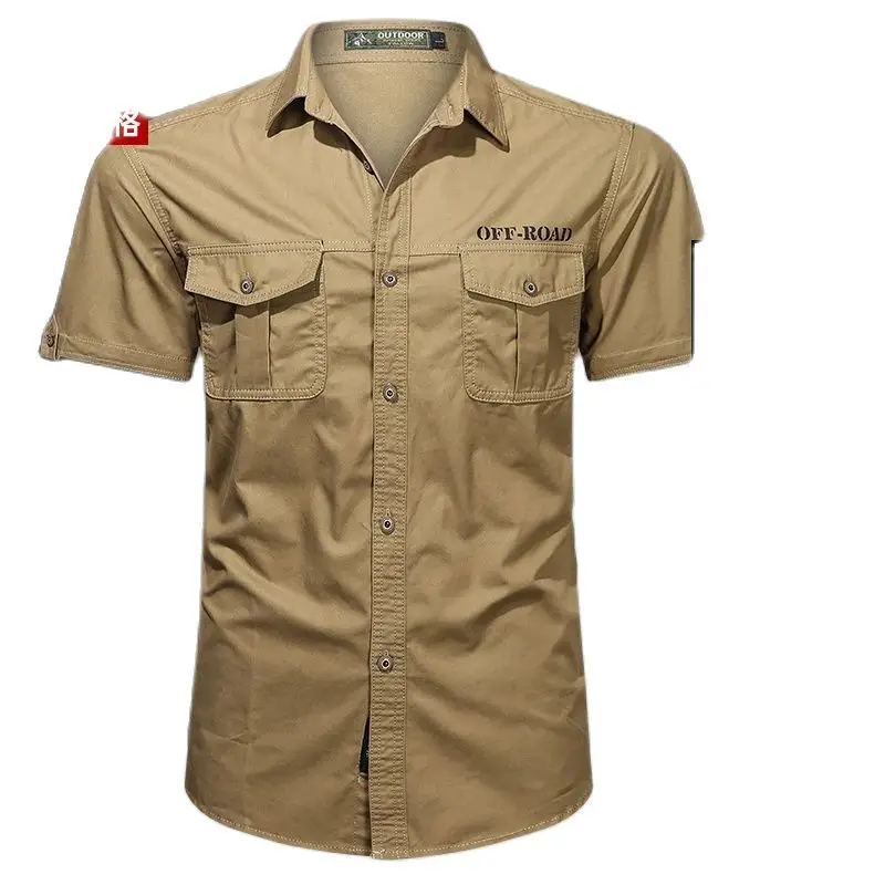 Military Shirt Men Tactics Short sleeve Summer Tops Solid color High quality 100% Cotton Pocket 5XL Plus size Man Clothes