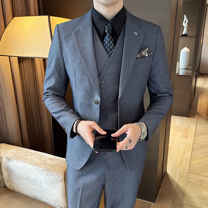 LE364Men's suits autumn and winter new style small pinstripe casual high-end suit three-piece suit handsome business dress