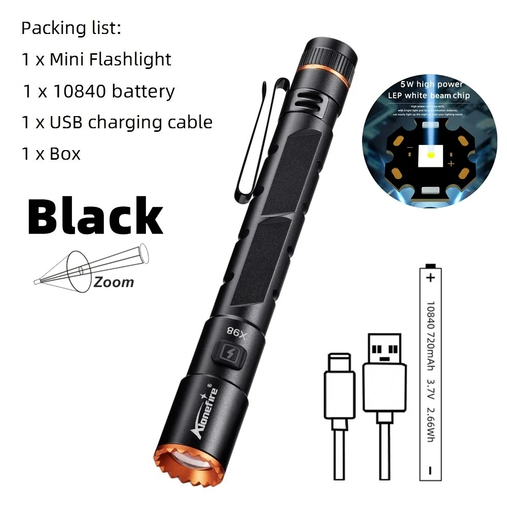 Alonefire Zoom Mini EDC Hochhelle LED-Stiftleuchte Taschenlampe USB wiederaufladbare Magnet-Taschenlampe Outdoor Wandern Reisen Arbeit Reparatur Beleuchtungslampe 3