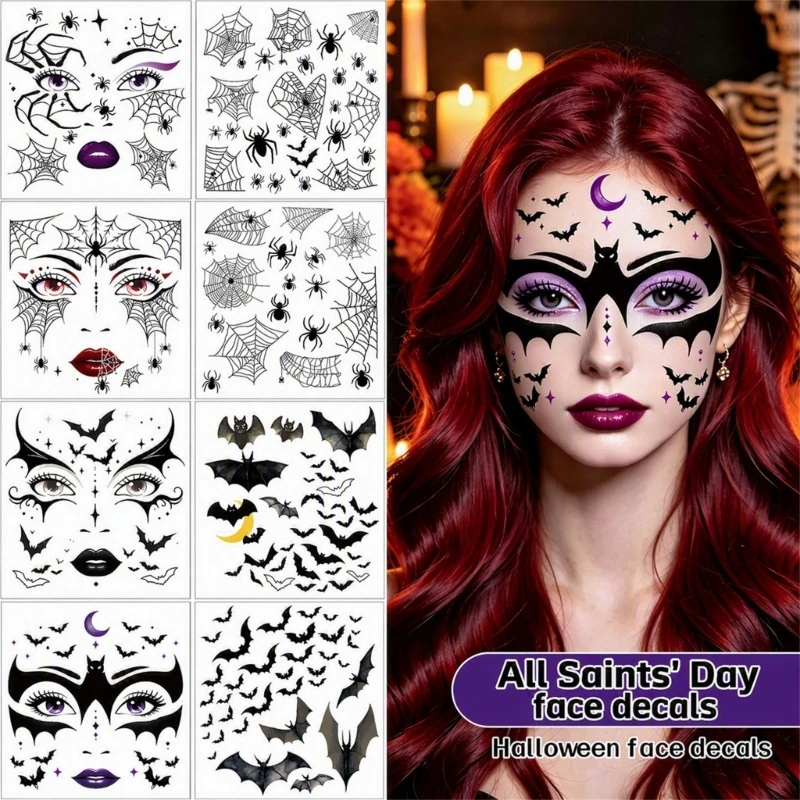 Temporary Halloween Decal Sheets, 4 Water Transfer Stickers for Parties