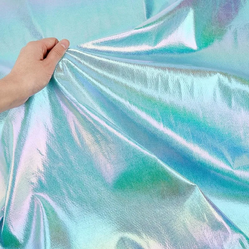1 Yard Iridescent Fabric Shimmer Sewing Crafting Aquamarine Blue Holograhic Fabric Costume Stage Performance Fabric