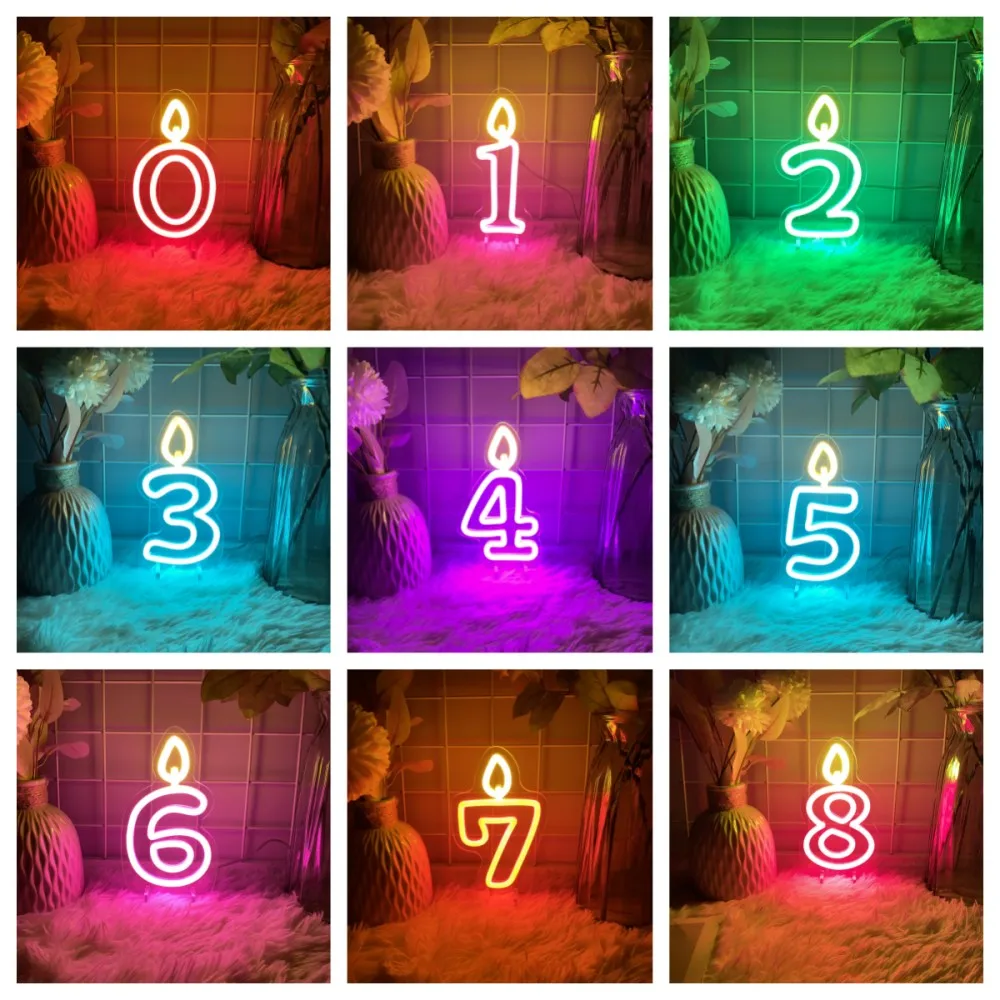 1-9 Wedding Birthdays Number Neon Led Sign Birthdays Home Decor Room Decoration Desk Numbers Lights Bedroom Lamps Luminous Signs