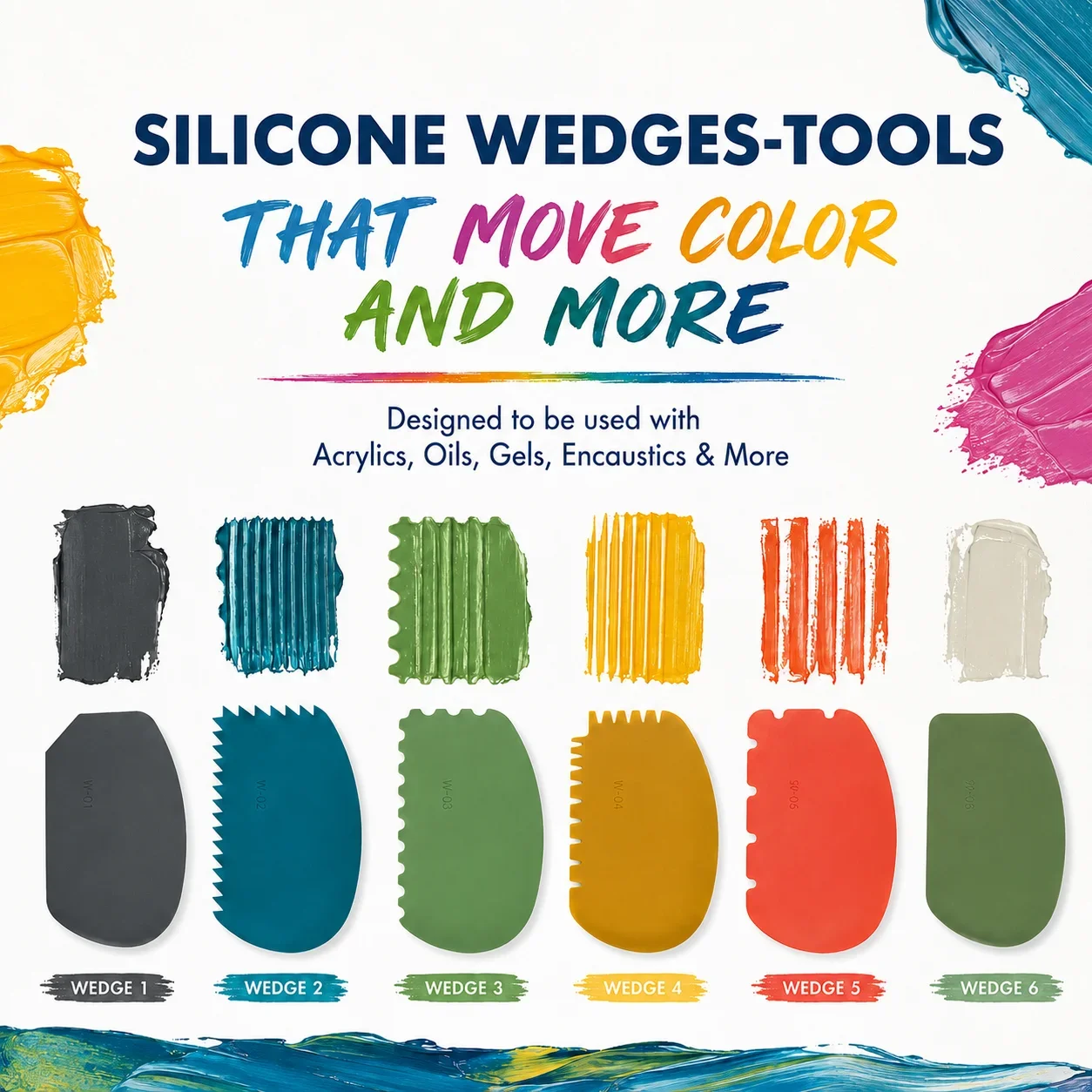 Flexible Silicone Wedge Tools for Oils,Acrylics,Clays,Encaustics Heat-Resistant Art Supplies for Texturizing and Moving Paints view 4
