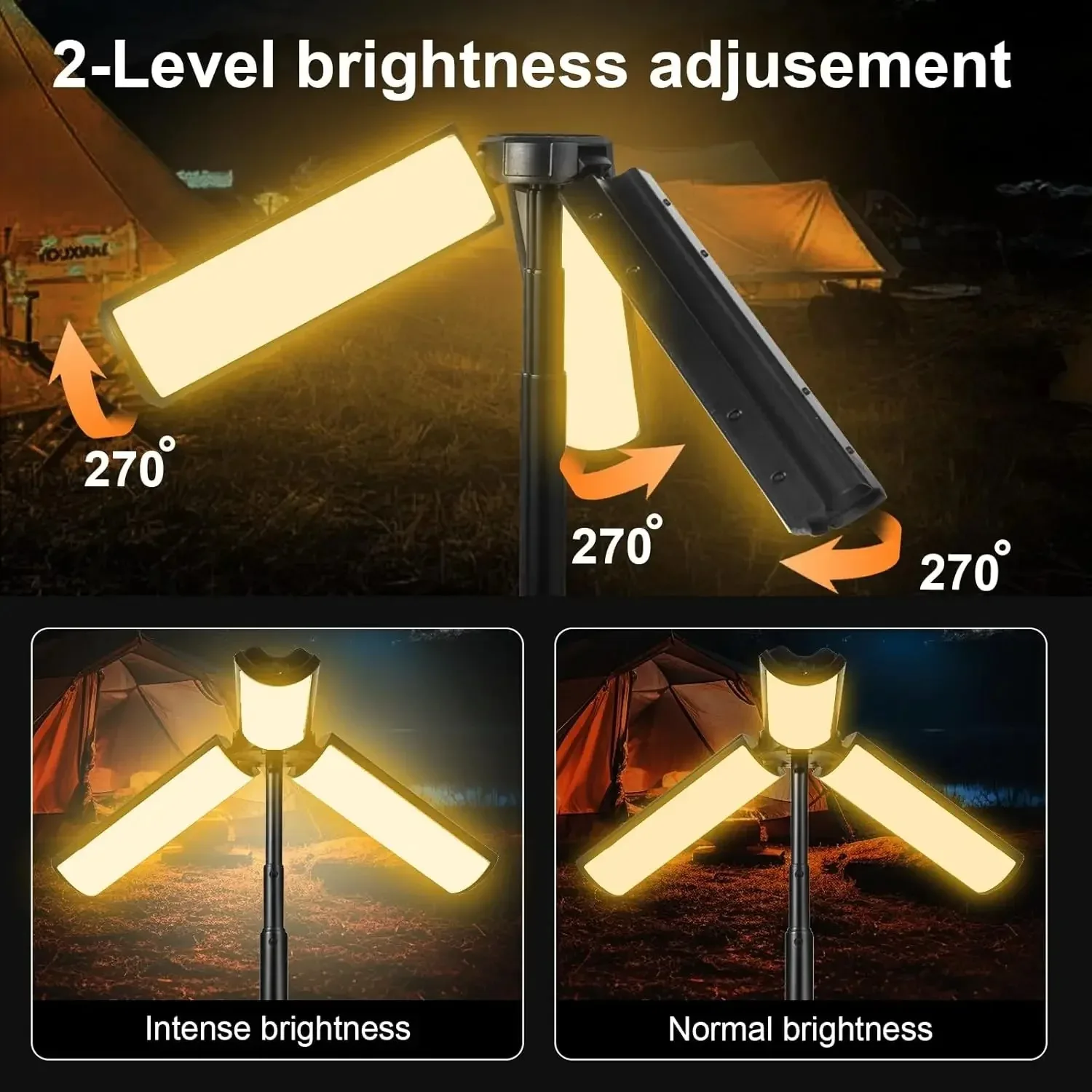 Folding Camping Light Powerful Flashlight Zoomable Lantern USB Rechargeable Camping Lantern Outdoor Tent Lamp with Stand Base