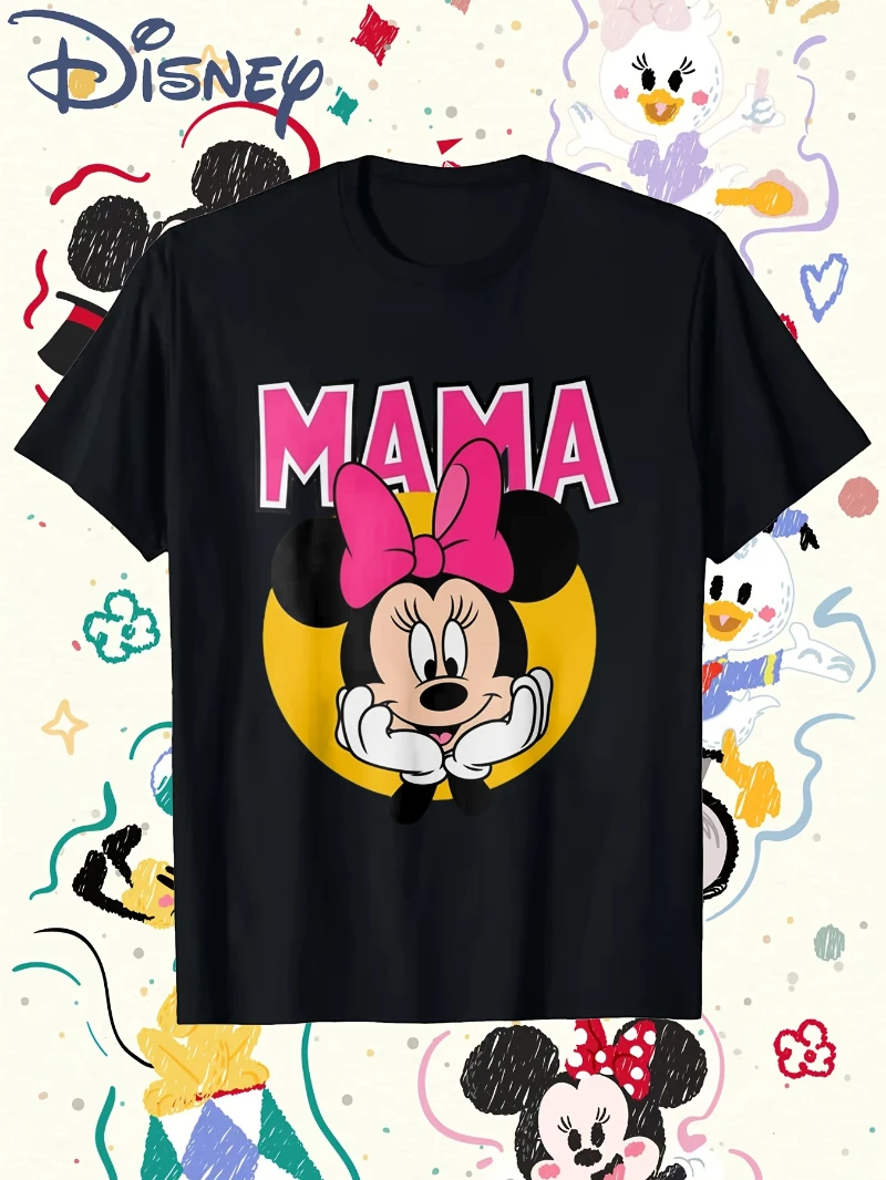 

Disney Men's and Women's Minnie Mom Pattern T-shirt Casual Street Fashion Round Neck Short Sleeve
