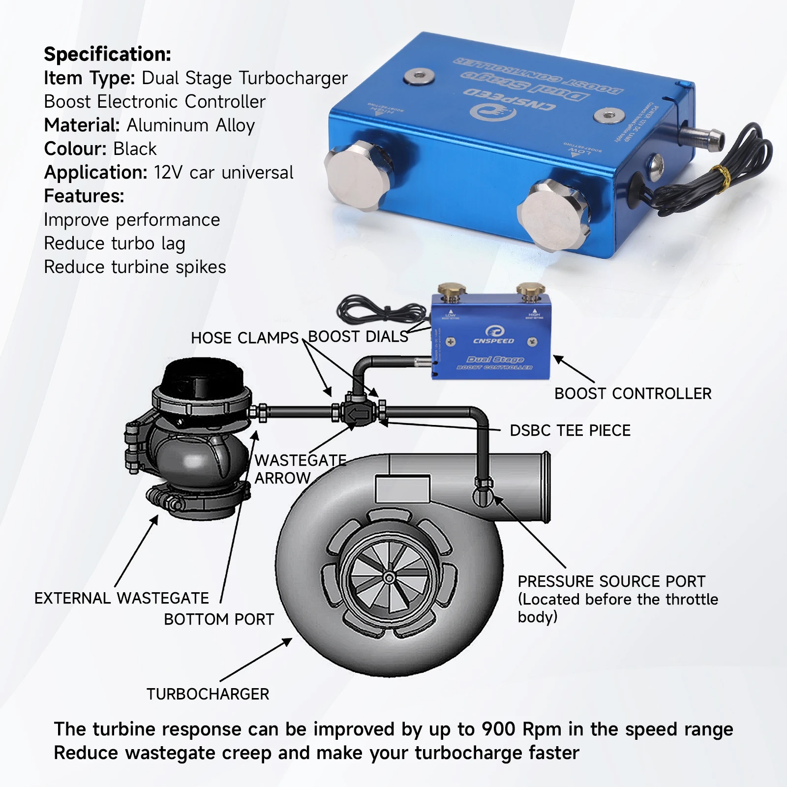 Ladedruckanzeige PSI und Turbo-Ladedruckregler-Kit 12V DC 52mm 7 Farben Auto-Ladedruckanzeige PSI Blau Zweistufiges Ladedruckregler-Kit – Detail 5