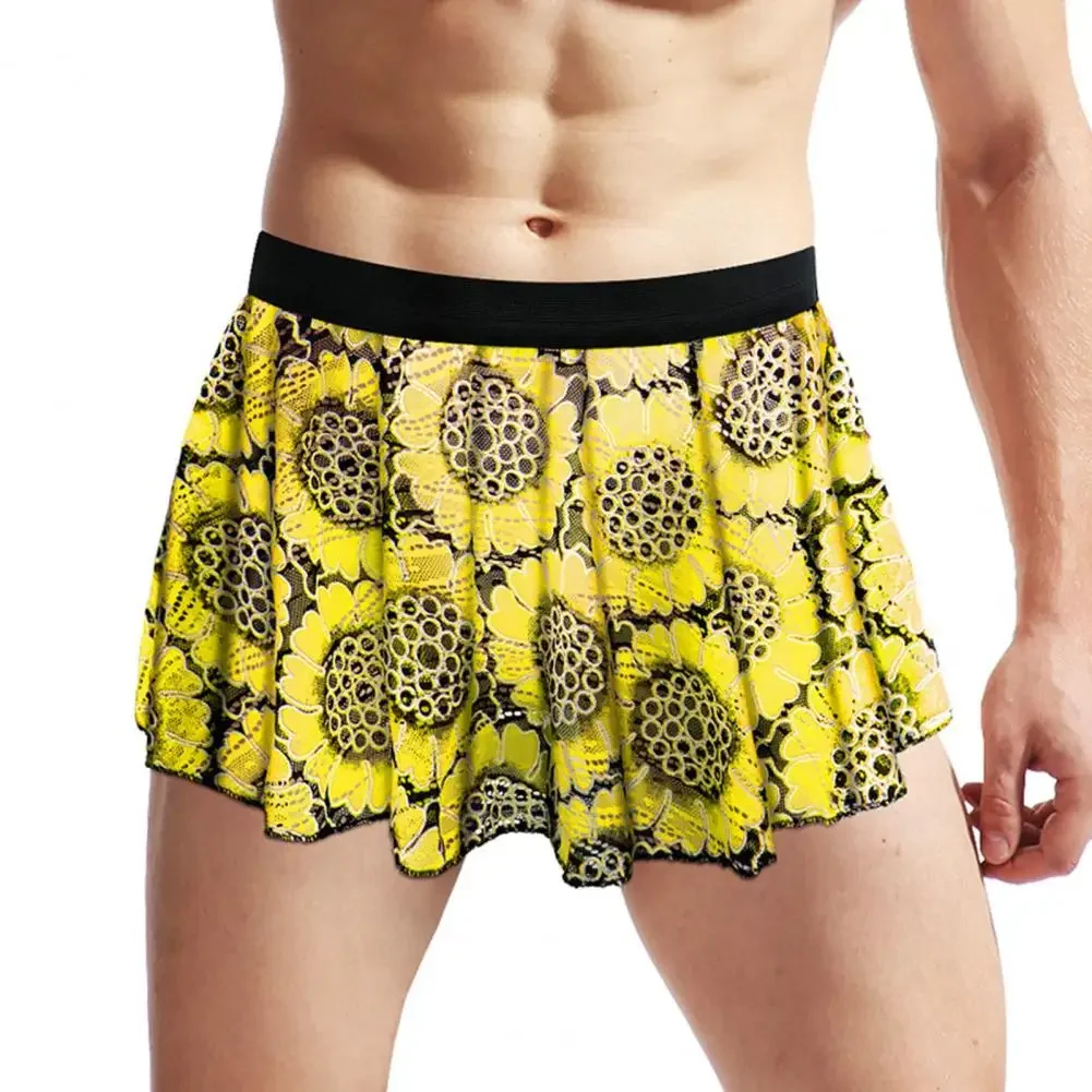 Men Party Skirt Men Skirt Vintage Printed Pleated Mini Skirt for Men Elastic Waist Clubwear Panties Underwear Soft Breathable
