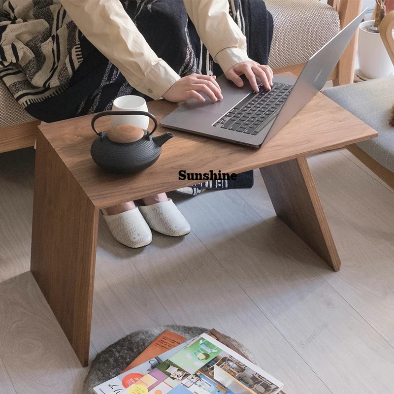 

modern multifunction coffee table walnut solid wood side table for living room