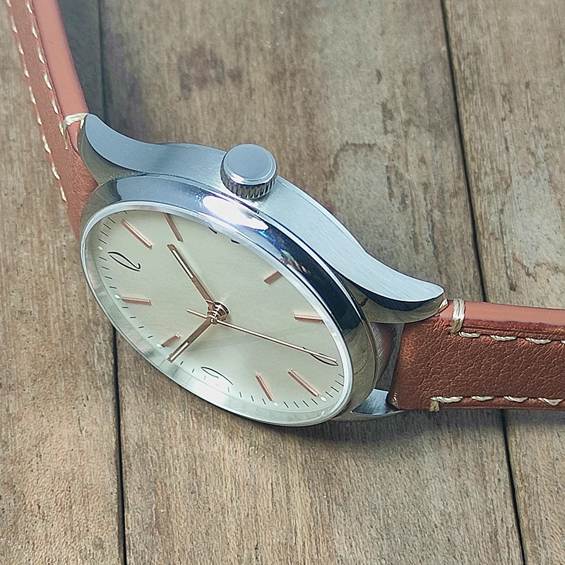 Vakuy كوارتز شكل سايكو حركة الرجال جو بسيط جلدية كوارتز ساعة 40 مللي متر مقاوم للماء مرة أخرى نحى