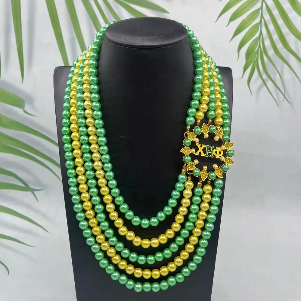 Chi Eta Phi Sorority Chartreuse Pearl 5-Layer Necklace