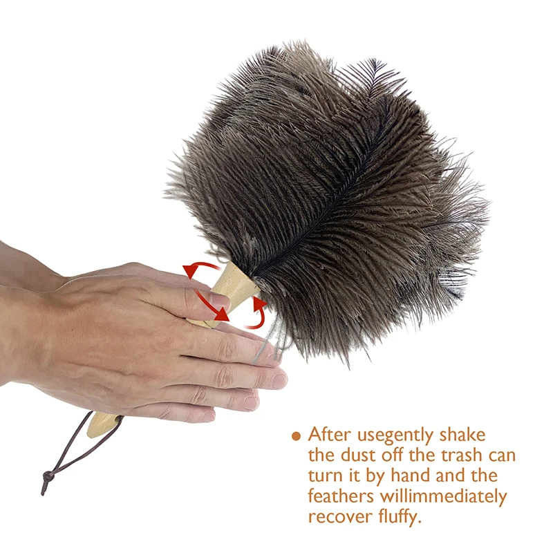 Plumero de pluma de avestruz Natural con mango de madera, cepillo de polvo ecológico, plumero de mano, suministros de limpieza