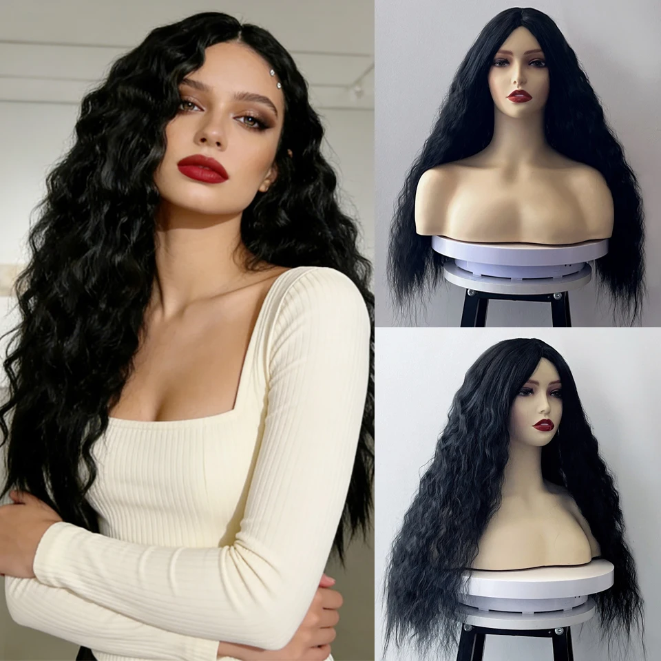 Deep Wave Black Wig Synthetic Curly Water Wave Wigs For Women  Heat-Resistant Fiber Cosplay Long Wavy Synthetic Wig