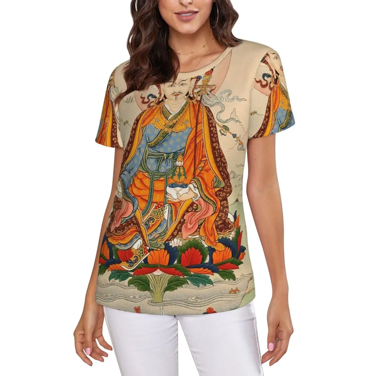 Tantric Buddhist Deity Buddhism God Buddha T-Shirt Women Short Sleeve T Shirts Crew Neck Clothing Cotton Summer Tees Streetwear