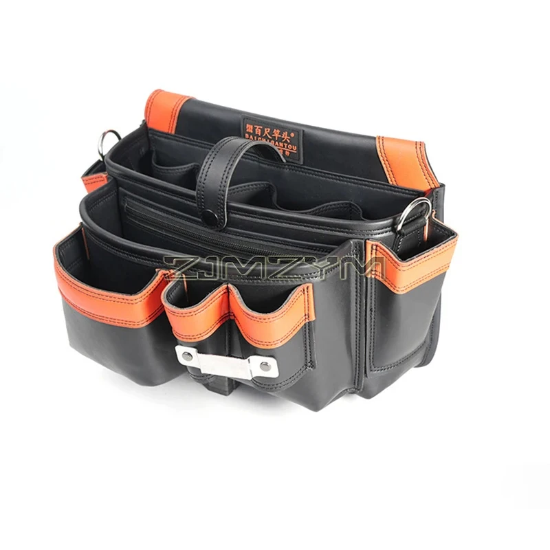 11 Pocket Electrician's Tool Pouches, Heavy-Duty Leather Tool Pouches, Durable Microfiber Leather Pouches, Black Orange