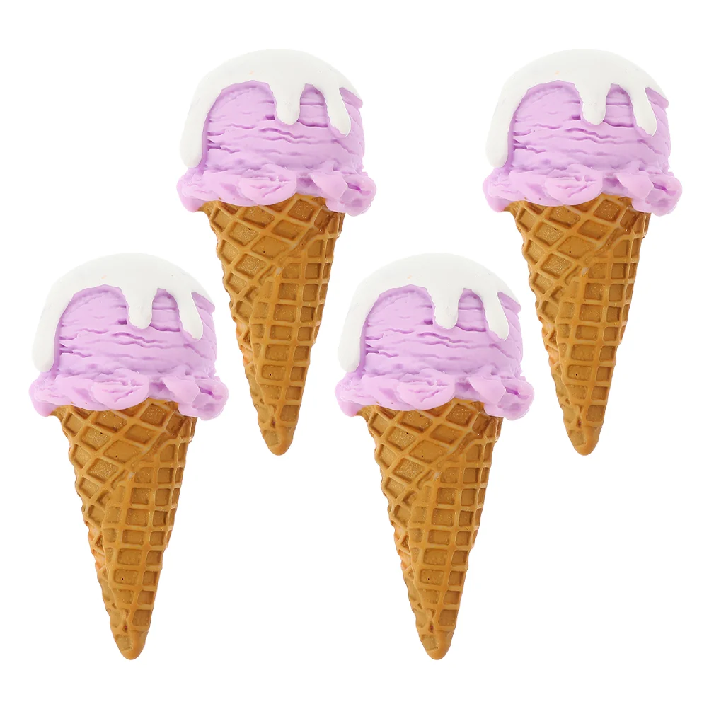 4 PCS Ice Cream Model Artificial Food Props Ornament Adornments Display Items Dessert Shop Decor Models Resin Fake Toy Cone