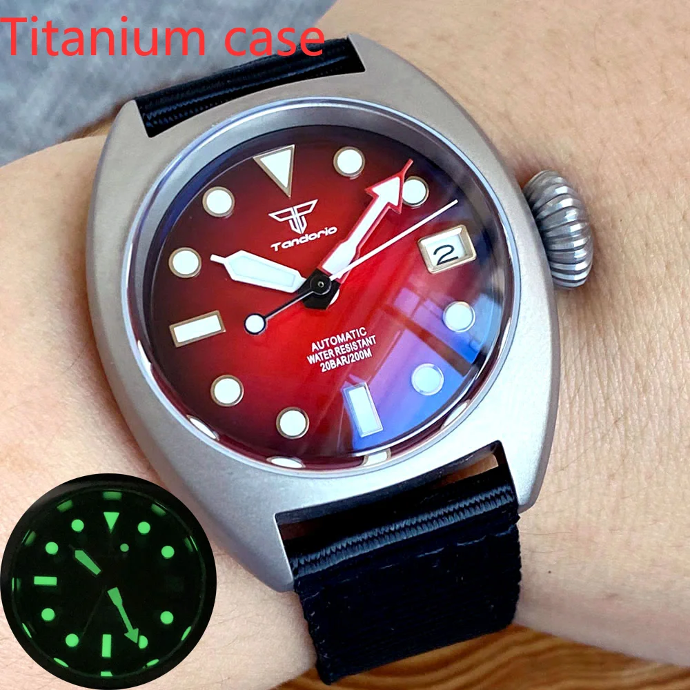 

Titanium Case Tandorio NH35 Military Field 36MM 200m Dive Men Watch Lume Sunburst/Vintage Dial AR Coating Bubble Sapphire