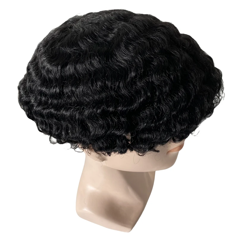 Mongolian Virgin Pieces 15mm Wave 1B# Male Wig 8x10 Toupee Full Lace Unit for Man