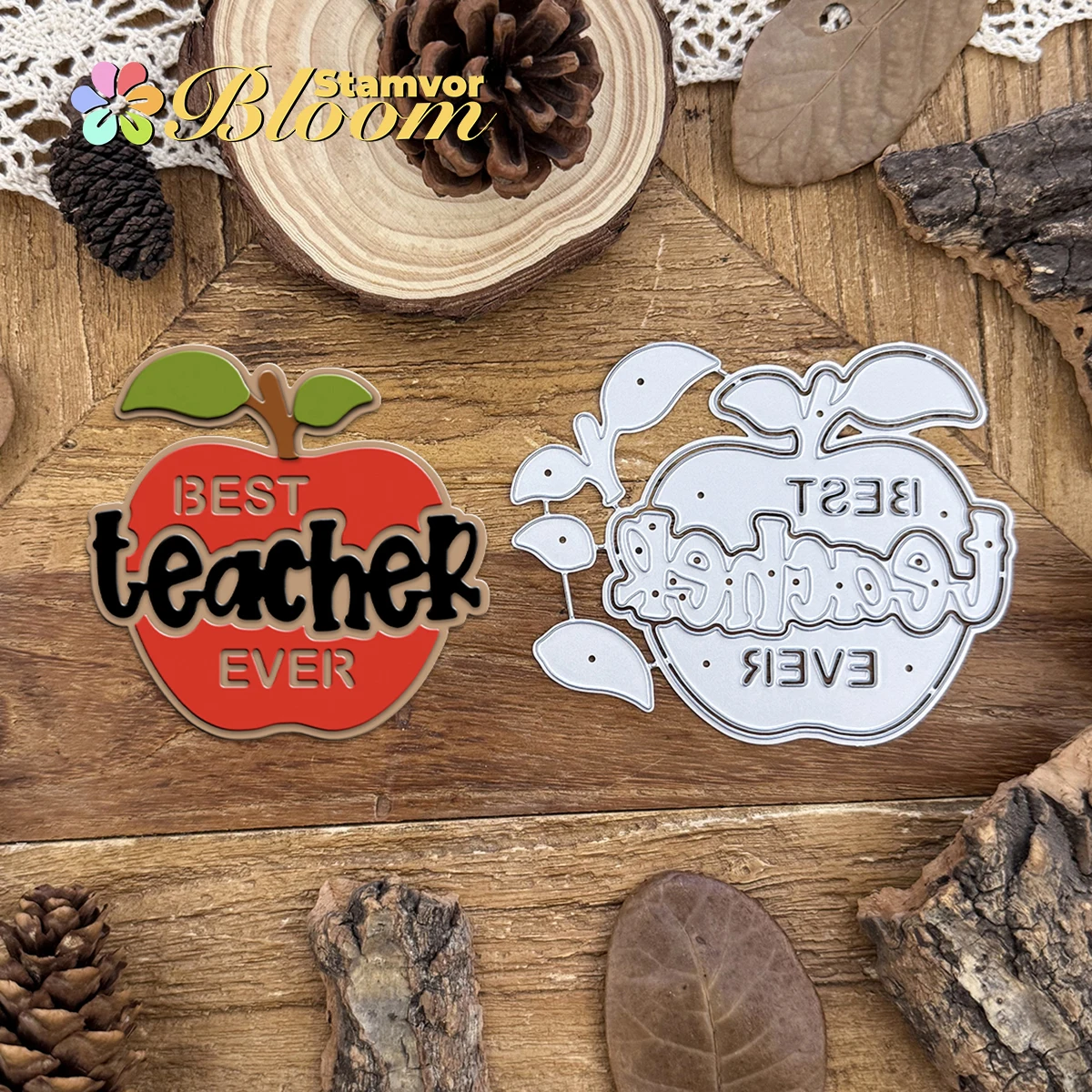Original schöne Schichten Apfel Lehrer Titel Wörter BEST TEACHER EVER Metall-Stanzformen Scrapbooking dekorative Prägung