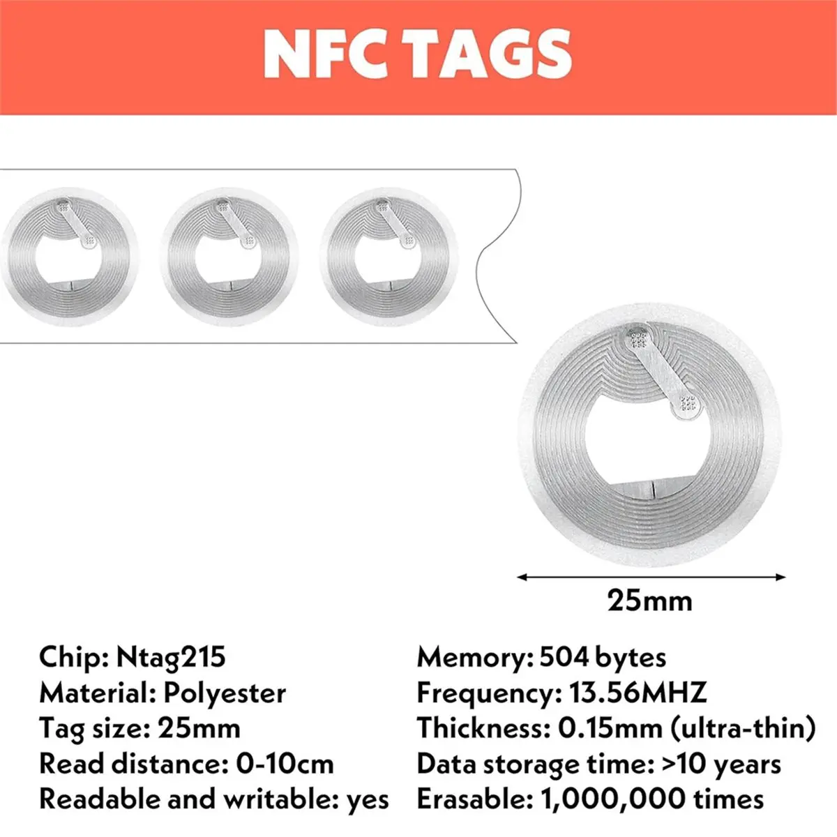 A40I 50Pcs NFC Ntag215 Nfc Label Sticker 13.56MHz ISO14443A 215 Sticker 215 NFC Tags RFID Tag Universal Lable