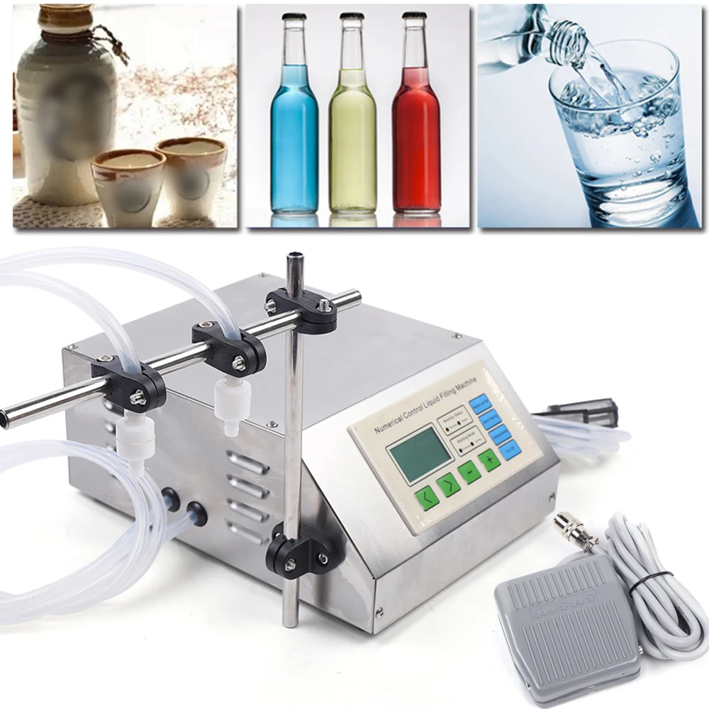 Stainless Steel Double Heads Liquid Filling Machine Electric Digital Bottle Filler for Liquor Beverage Mineral Water Essence Ink