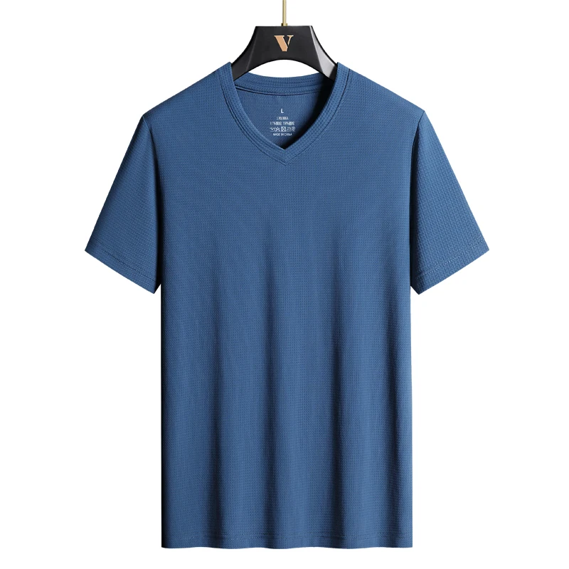 Summer V-Neck T-Shirt For Men Plus Size 9xl 8xl 7xl Quick Dry Tees Oversized High Quality Short Sleeve Fitness Running T-Shirt