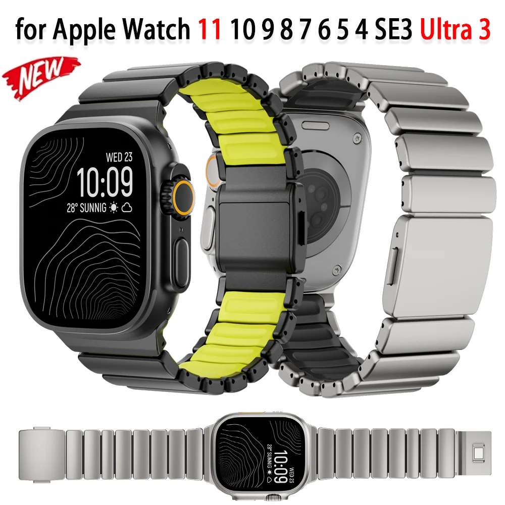 

Metal Strap for Apple Watch 11 10 46mm Ultra 3 2 1 49mm Magnetic Button Bracelet Wristband iWatch Series 9 8 7 6 5 SE3 45mm 44mm