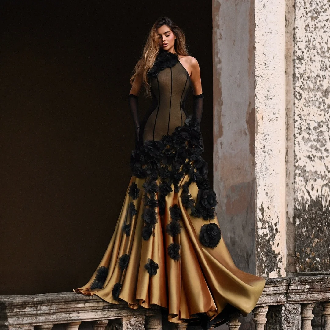 

Illusion Mermaid Evening Dresses Sleeveless Wedding Party Dress with 3D Flowers Customized Corset Prom Gown Formal Vestidos