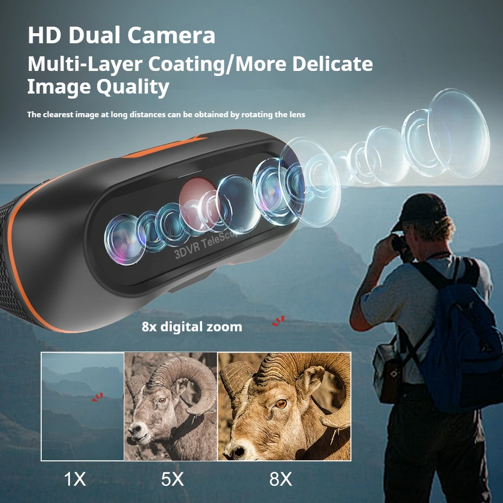 VRNV100 3D-VR عارية العين مناظير للرؤية الليلية 8K 96MP UHD المهنية رئيس شنت تلسكوب كاميرا للصيد التخييم