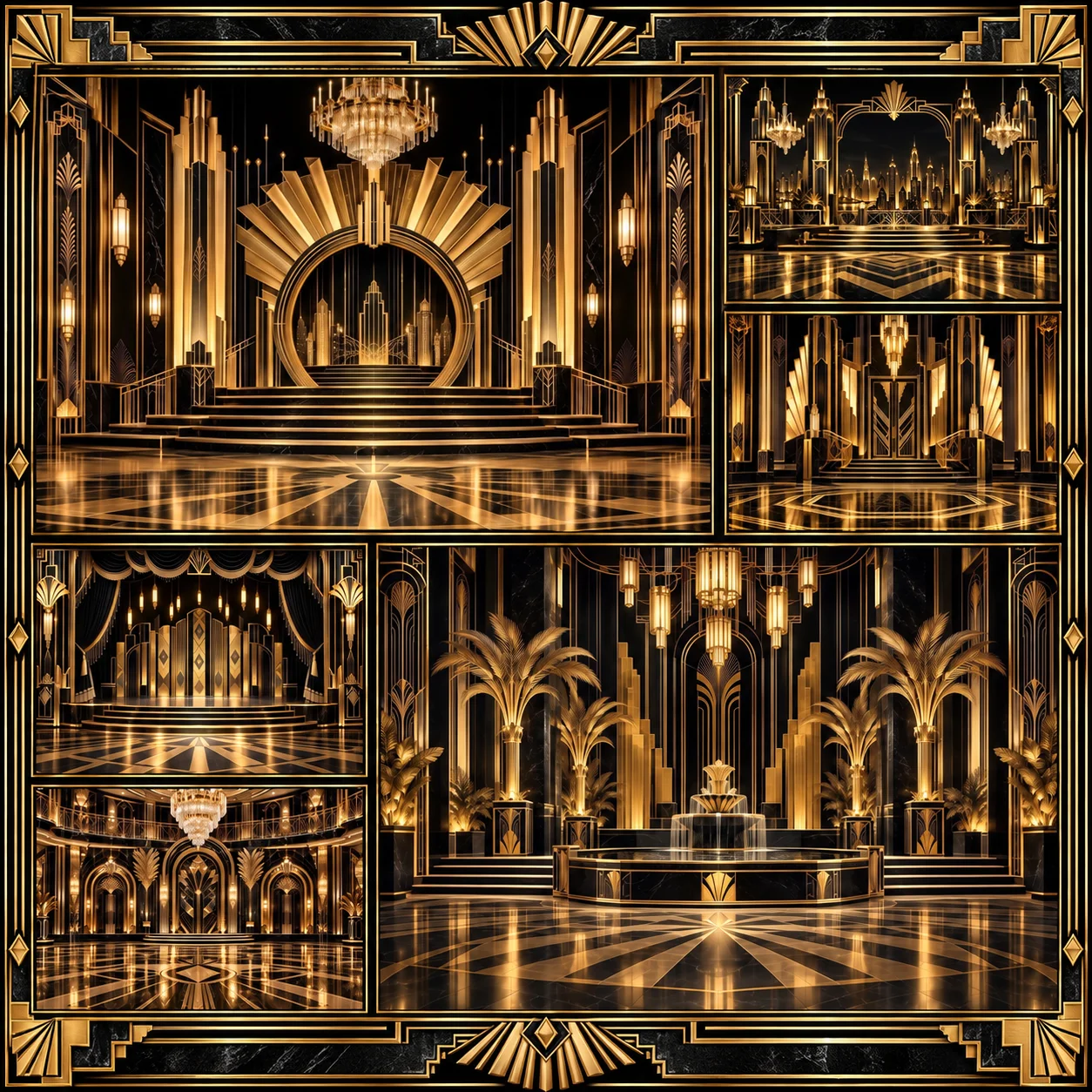 Great Gatsby Theme Photography Backdrops,Golden Black 1920s Retro Art Portrait Decoration Background, wedding birthday party