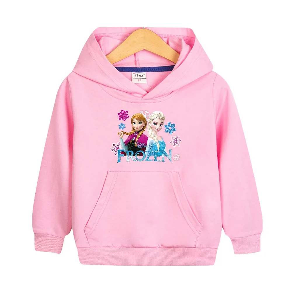 Disney Quality Cotton Frozen Elsa Tee Shirt Hooded Girls Clothing for Children T-shirt Pink Long Sleeve Kids Tops Bluey Clothes