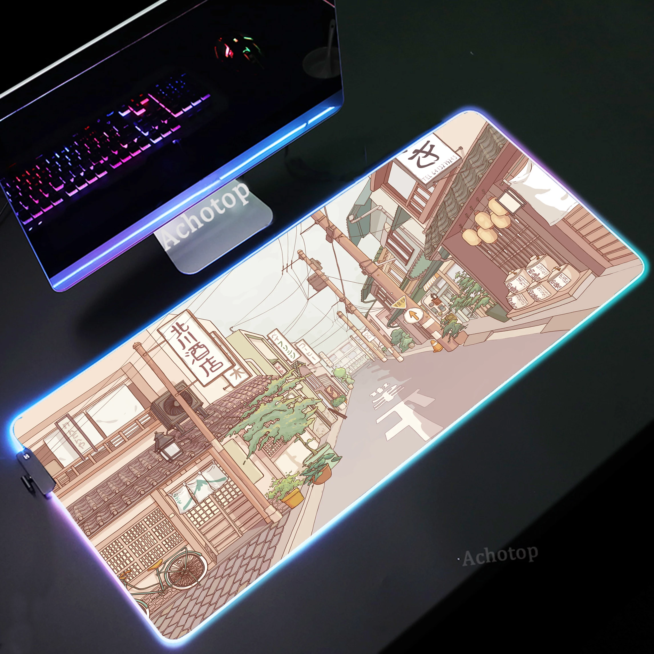 RGB Japan Street Mousepad Pc Gaming Mouse Pad LED Gamer Rubber Mouse MatKeyboard Pads Large Luminous Pads Computer Deskmat