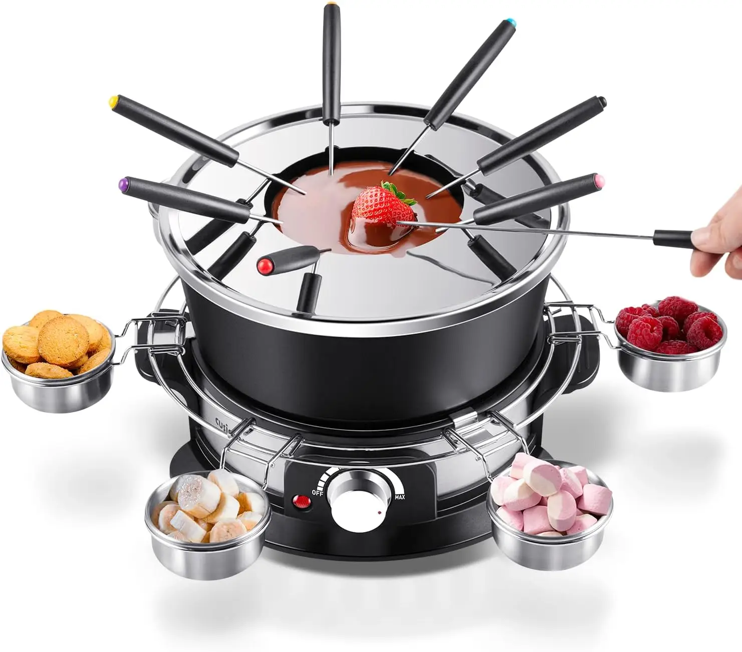 Electric Fondue Set with 1300W Power Temperature Control for Cheese,Chocolate,Oil and Broth, 2L Non-Stick Electric Fondue Pot