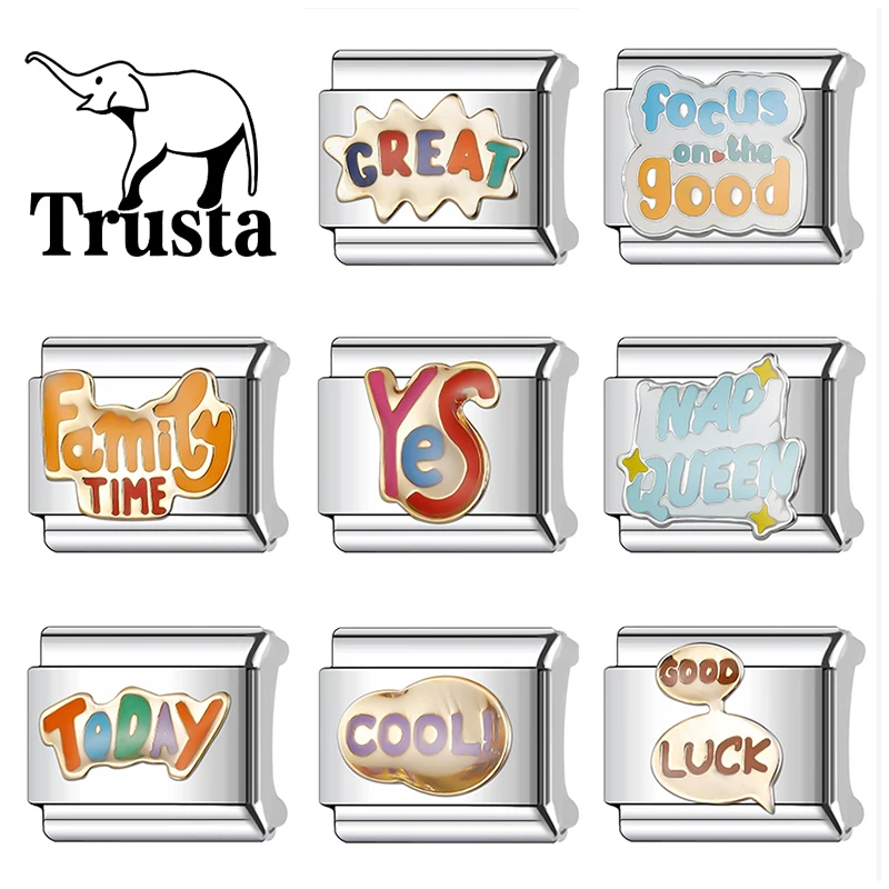 Trusta 2025 Today Cool Lucky Charm Ltalian Links 9mm Bracelet Stainless Steel for Girls Birthday Gift DIY Jewelry Wholesale N336