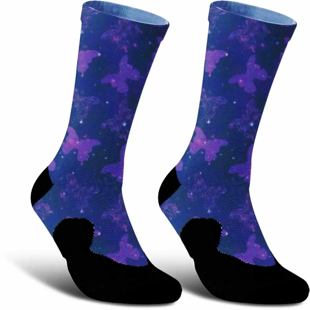 2025 ใหม่ถุงเท้าปั่นจักรยานลายผีเสื้อสีม่วงสร้างสรรค์, ถุงเท้ากีฬา, ระบายอากาศได้, ดูดซับเหงื่อ, ทนทาน, ความยืดหยุ่นสูง