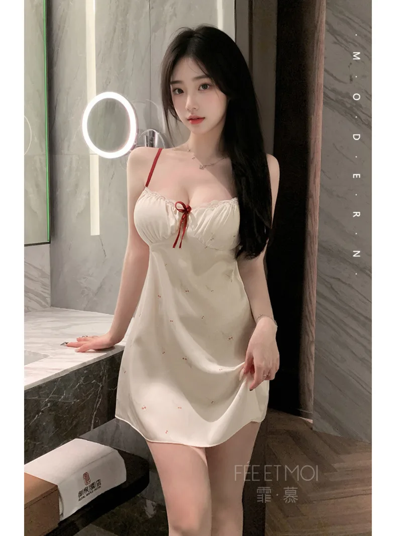 

Feimu Sweet Fragrant Flower Chest Cushion Strap V Neck Sexy Simulation Silk Sleeping Sexy Dress Elegant Sweet Mini Dress U8TJ