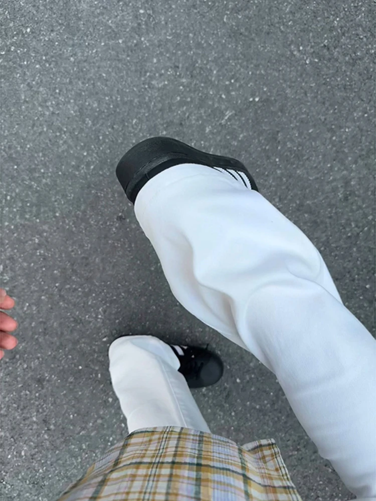 

American High Street Vibe Men's Spring Autumn Stretchy Slim Fit White Jeans Trendy Straight Leg Bell Bot Youth Faion