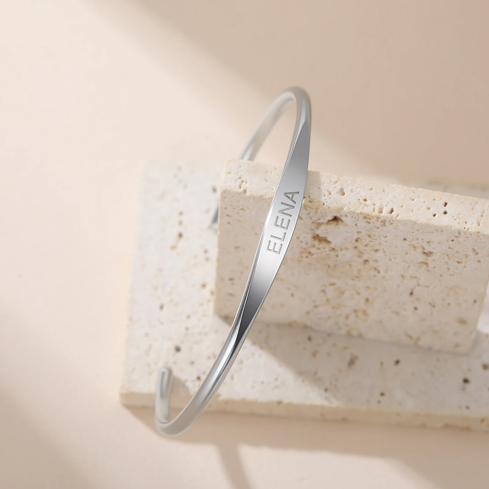 Couple Name Engrave Flat Bar Open Cuff Bangle Custom Personalized Bracelet Gift for Her Him Women Men Stainless Steel Jewelry