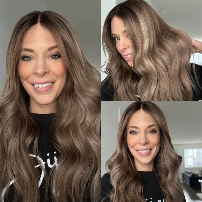 

Высококачественный женский парик 13x4 Ombre Blonde Brown Синтетический HD парик фронта шнурка Предварительно выщипанная линия волос Готов к ношению Маленький большой размер