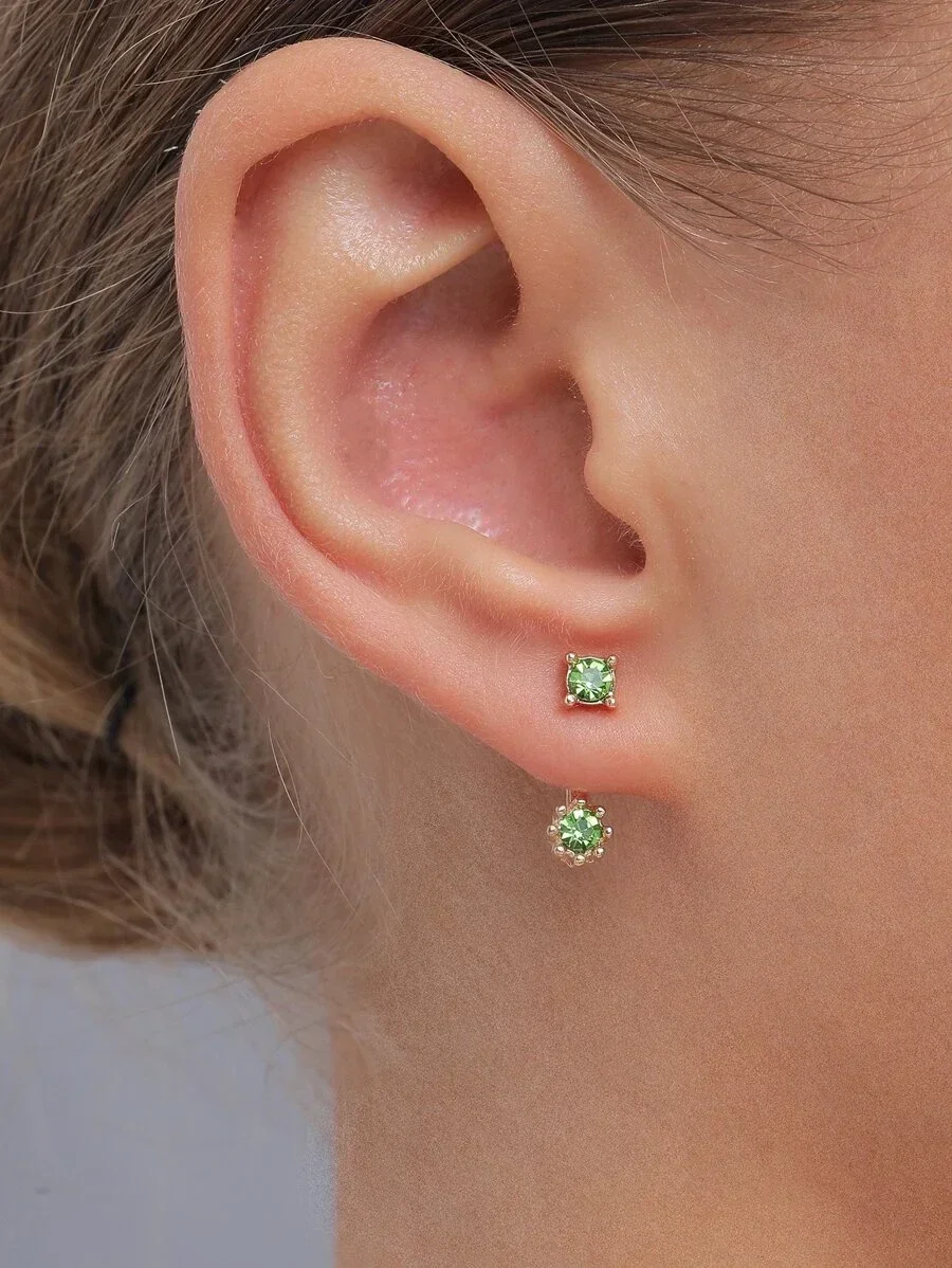 1pair Rhinestone Decor Stud Earrings for Women Simple Front And Back Earrings For Girls