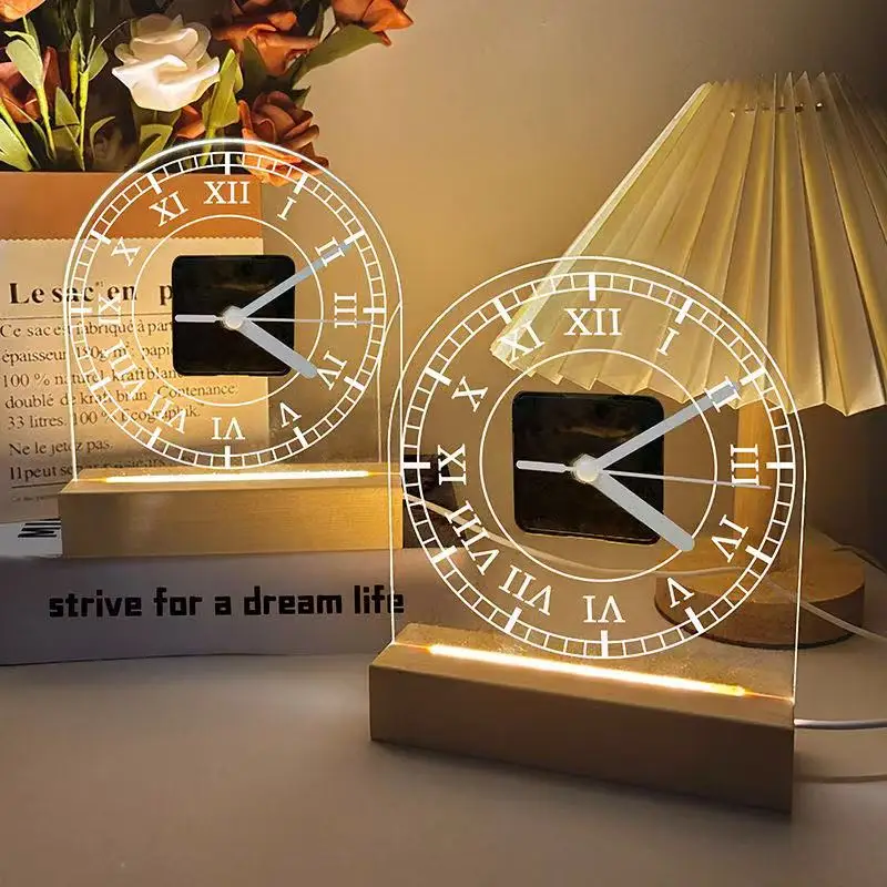 

LED Glow Roman Numerals Wall Clock for Living Room Bedroom, Silent Night Light Home Decor, Modern Nordic Desktop Retro Clock