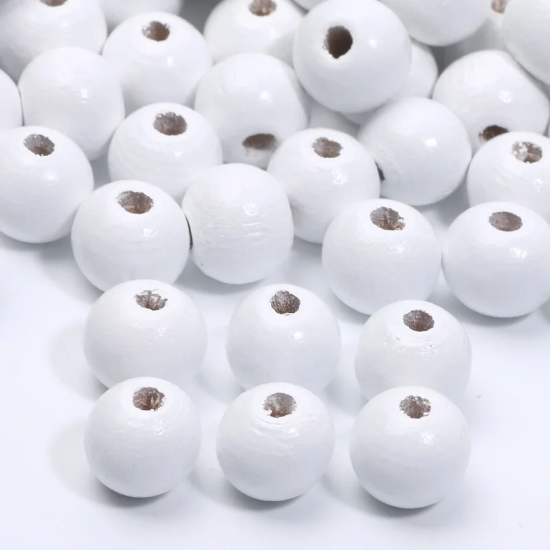 50/100/200pcs White Round Balls Loose Spacer Wooden Beads For Jewelry Making DIY Jewelry Beads Necklaces Bracelets Accessories